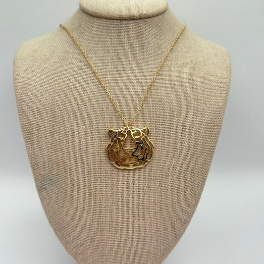 Tiger Pendant on 18” long Gold tone Necklace