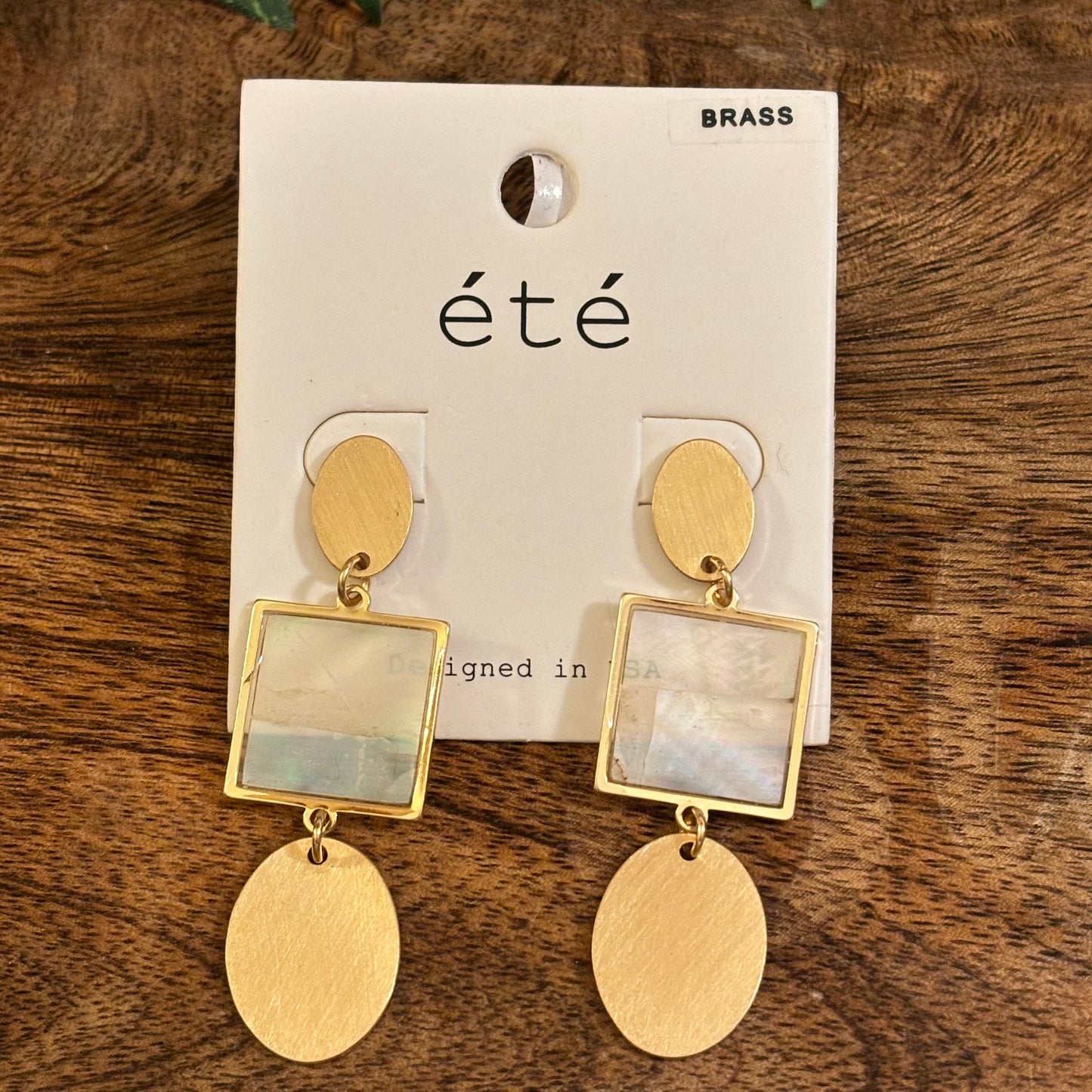 Gold Post Back Earrings with Mother of Pearl Square