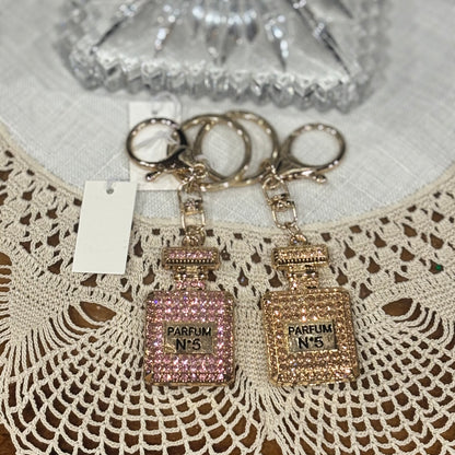 Rhinestone Embellished Parfum Shaped Keychain