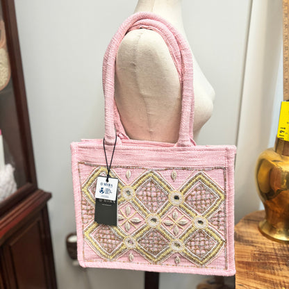 GYPSY Lace Canvas Tote Bag In Light Pink • Myra Bag