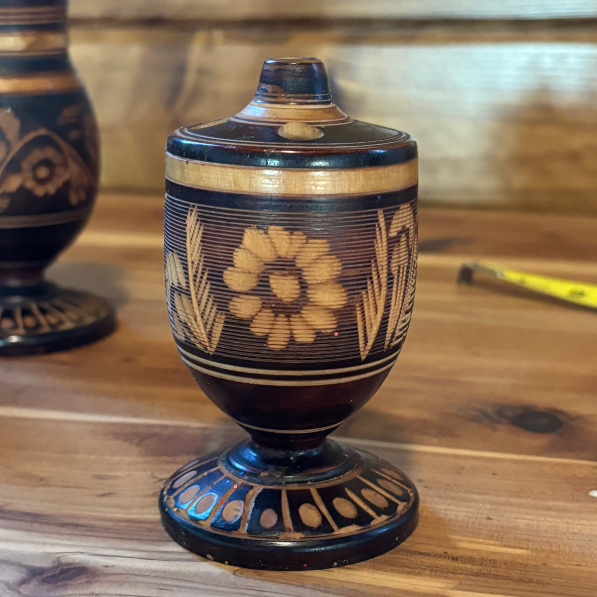 Carved Wood Salt & Pepper and Toothpick Holder Set