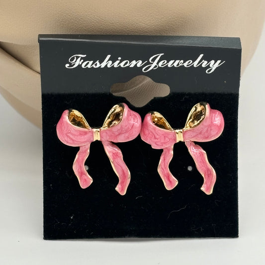 Pink Enamel ‘Bow’ Post Back Earrings