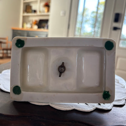 Mid Century Moss Rose Make Up Vanity Double Mirror on Porcelain Foot Made in Japan