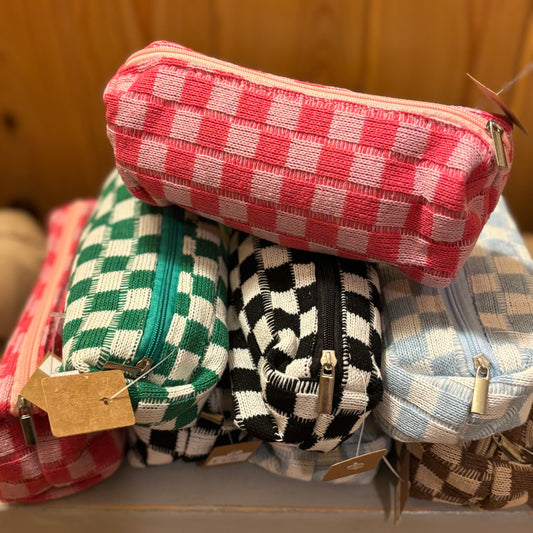 Checkered Print Lined Pencil Bags