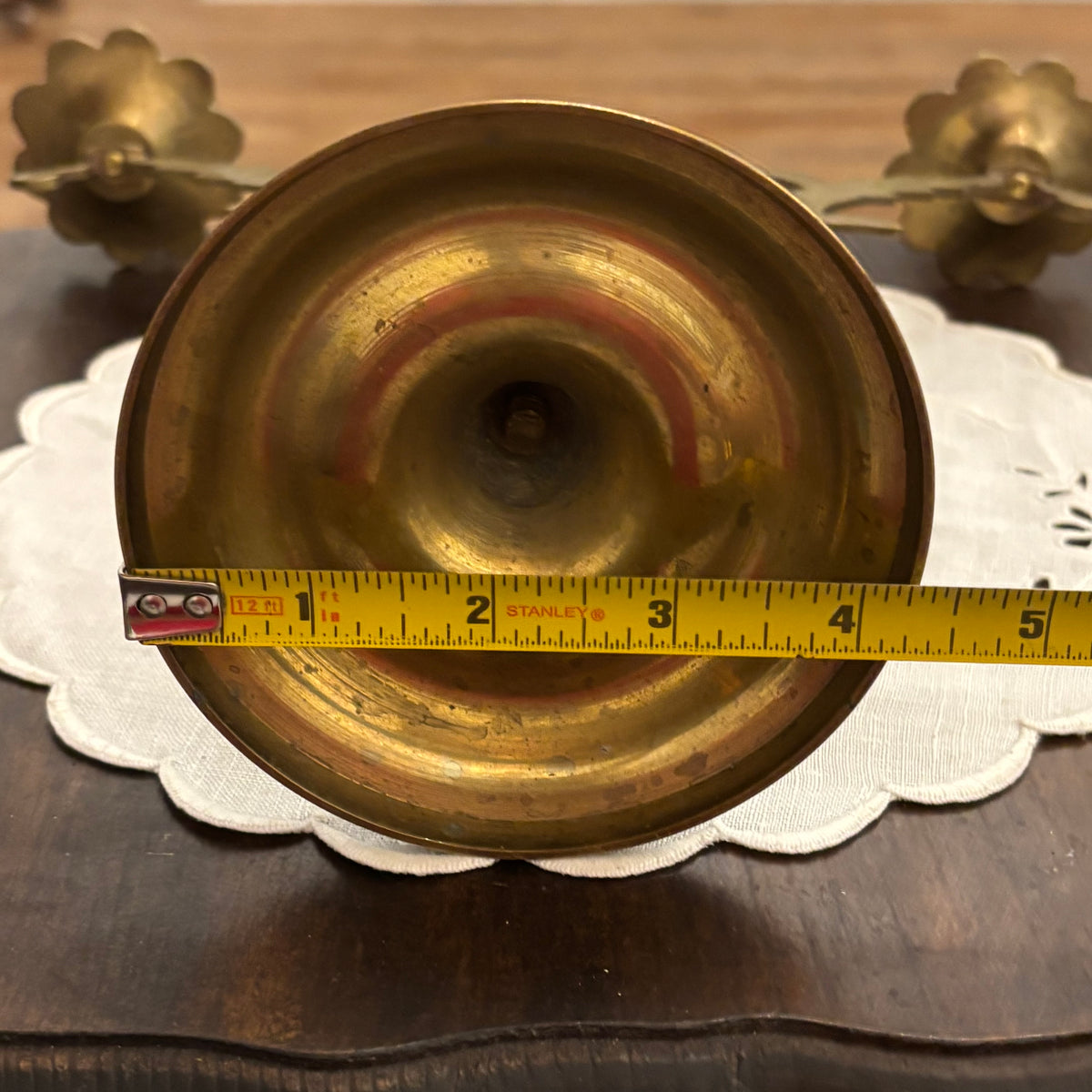 Brass Two Arm Candelabra with Etched Base