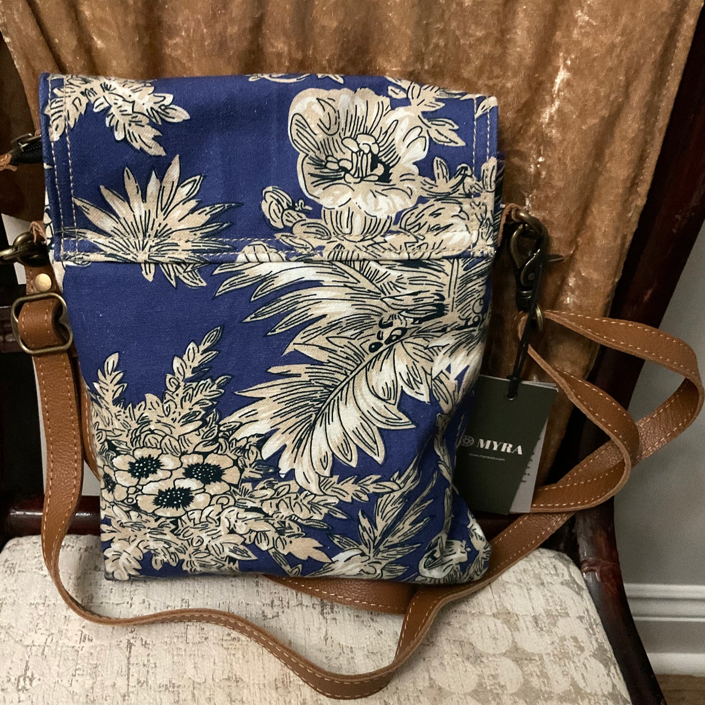 Myra Azure Bloom Crossbody Bag In Willow Blue
