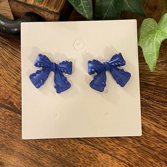 Navy ‘Bow’ Post Back Earrings