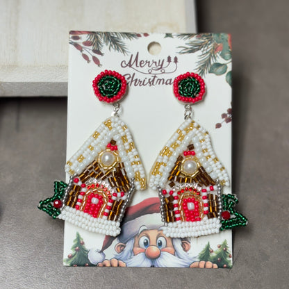 Christmas Statement Seed Bead Post Back Earrings Gingerbread