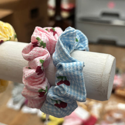 Strawberry or Cherry Printed Hair Scrunchie Set of 2