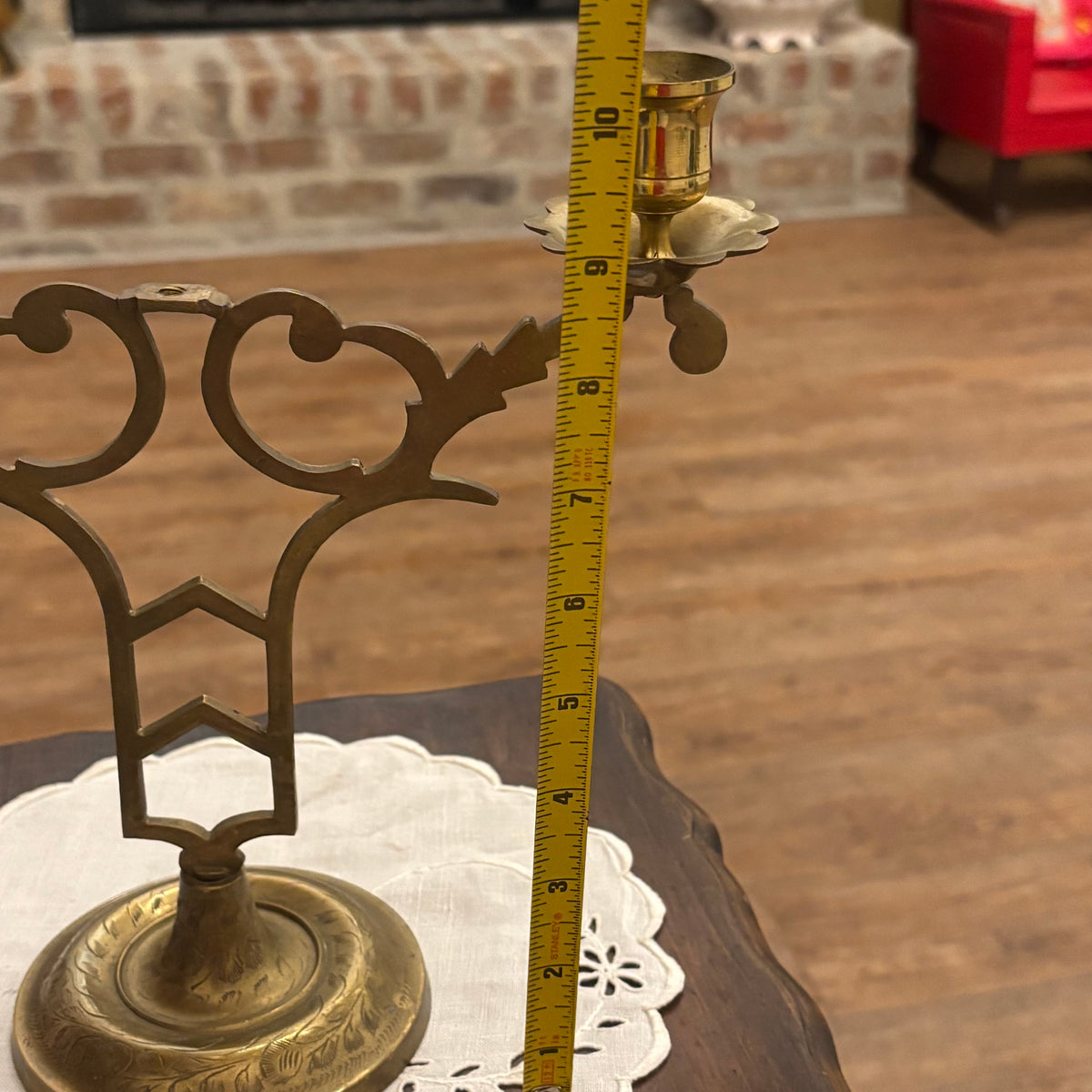Brass Two Arm Candelabra with Etched Base