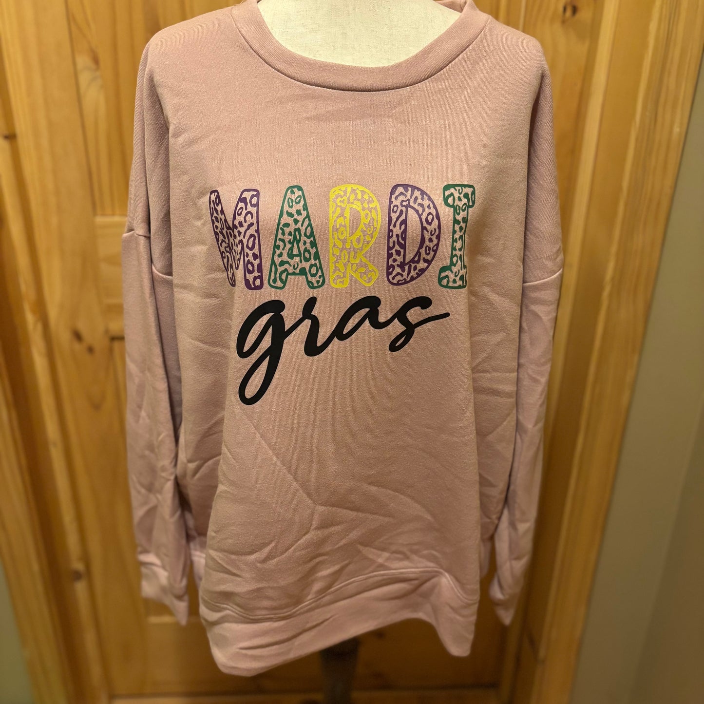 Mardi Gras Sweatshirt with Mardi Gras Print • Blush Large/Extra Large