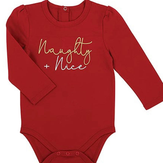 Infant Long Sleeve Snapshirt - “Naughty + Nice” 6-12 months