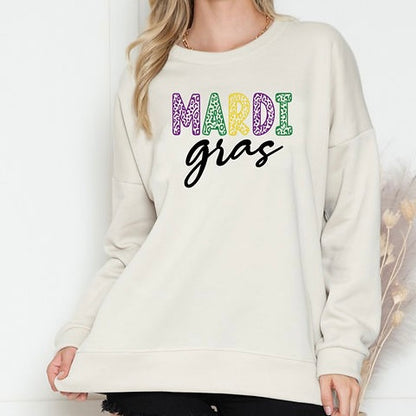 Mardi Gras Sweatshirt with Mardi Gras Print • Beige