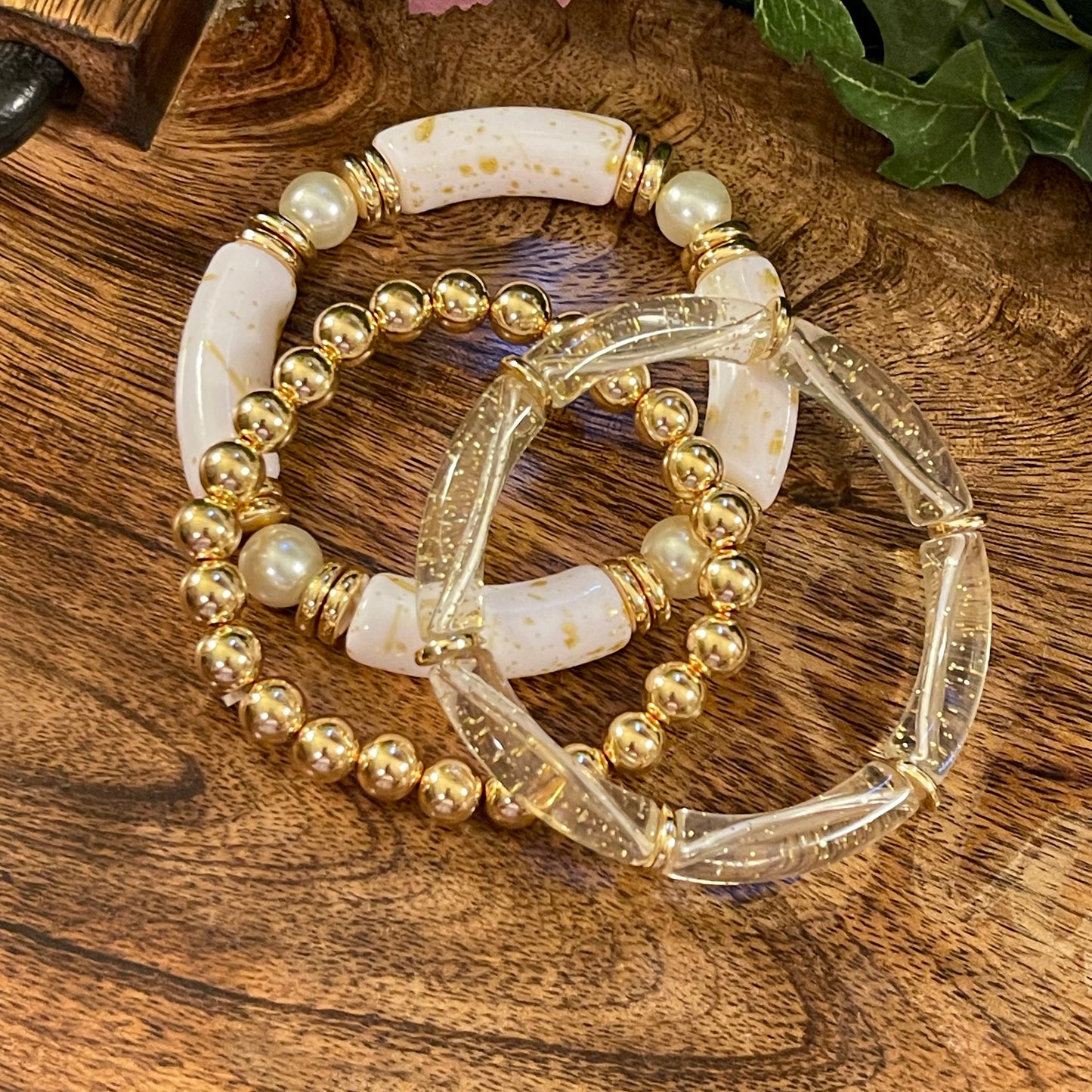 Gold Tone Tube Stretch Bracelet Set