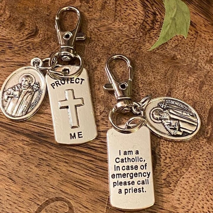 “Protect Me” Keychain with Cross Charm