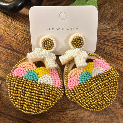 Easter Basket or Bunny Statement Seed Bead Drop Earrings