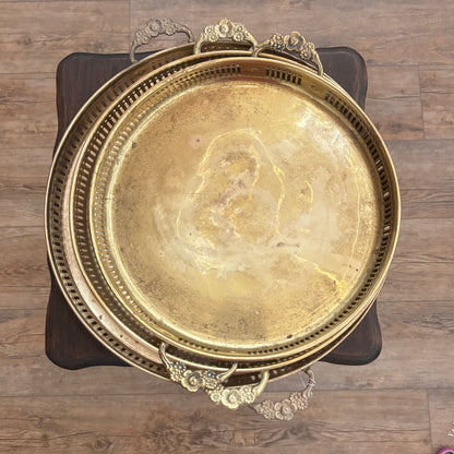 Brass Tray with Floral Embossed Handles • 3 sizes