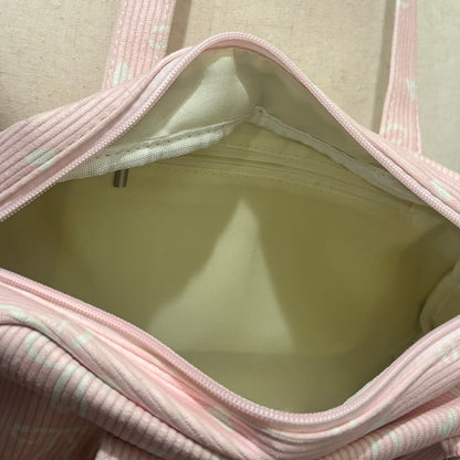 Pink Bag with White Bows Decorated with Ribbon and Pearls
