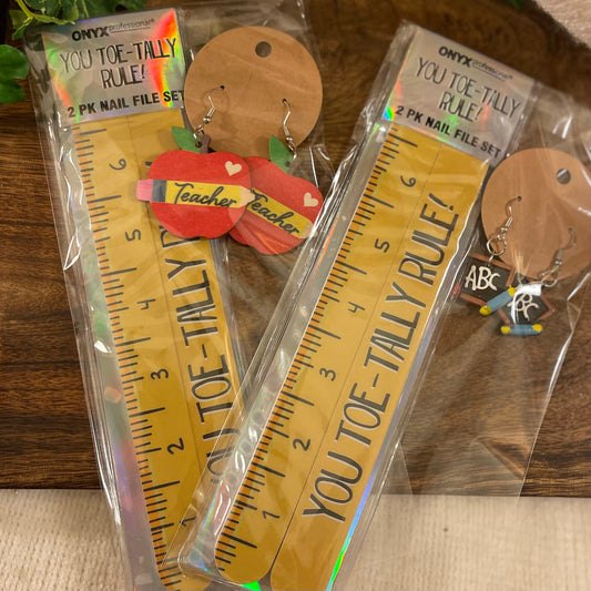 Back To School Nail File Ruler and Earrings Set