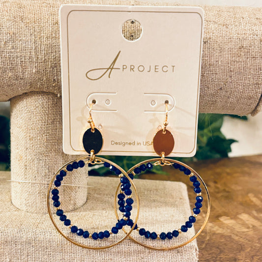 Navy and Gold Circle Dangle Earrings