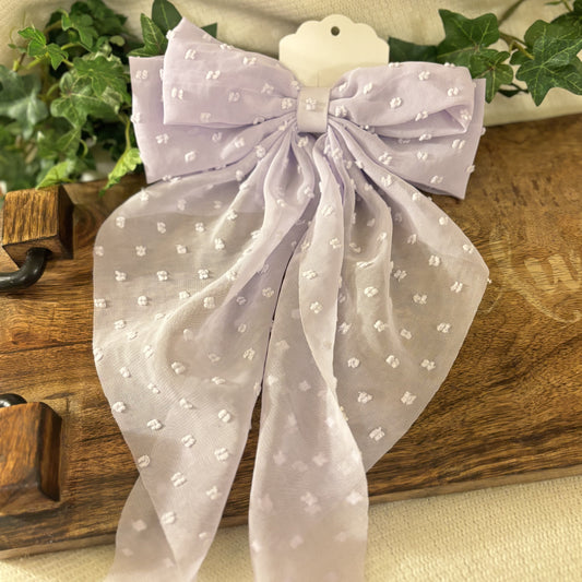 Swiss Dot Large Hair Bow • Lavender