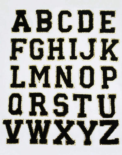 Chenille Iron On Patches Black Trimmed in Gold