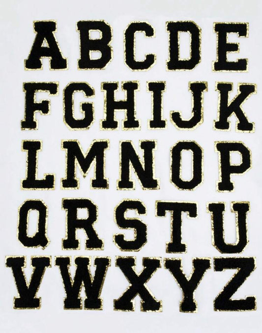 Chenille Iron On Patches Black Trimmed in Gold