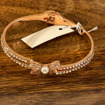 Rose Gold Hinge Bracelet with Bow and Pearl Center