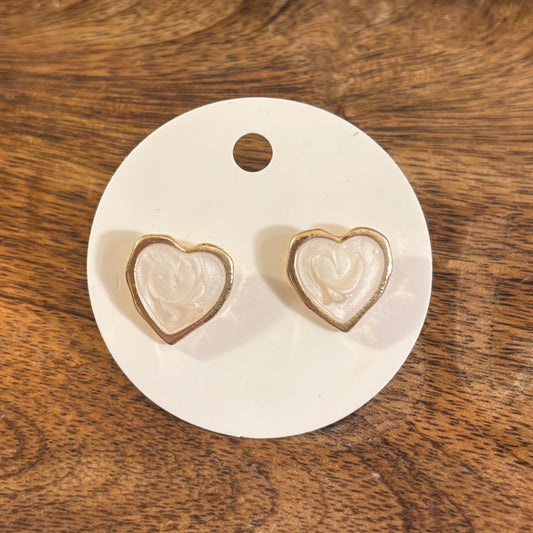 Heart Shaped Mother of Pearl Post Back Earrings