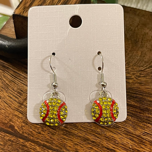 Softball Crystal Silvertone Earrings