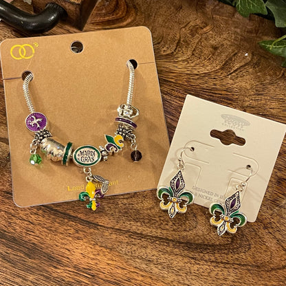 Mardi Gras Fleur De Lis Dangle Earrings