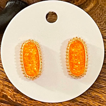 Iridescent Orange Post Back Earrings