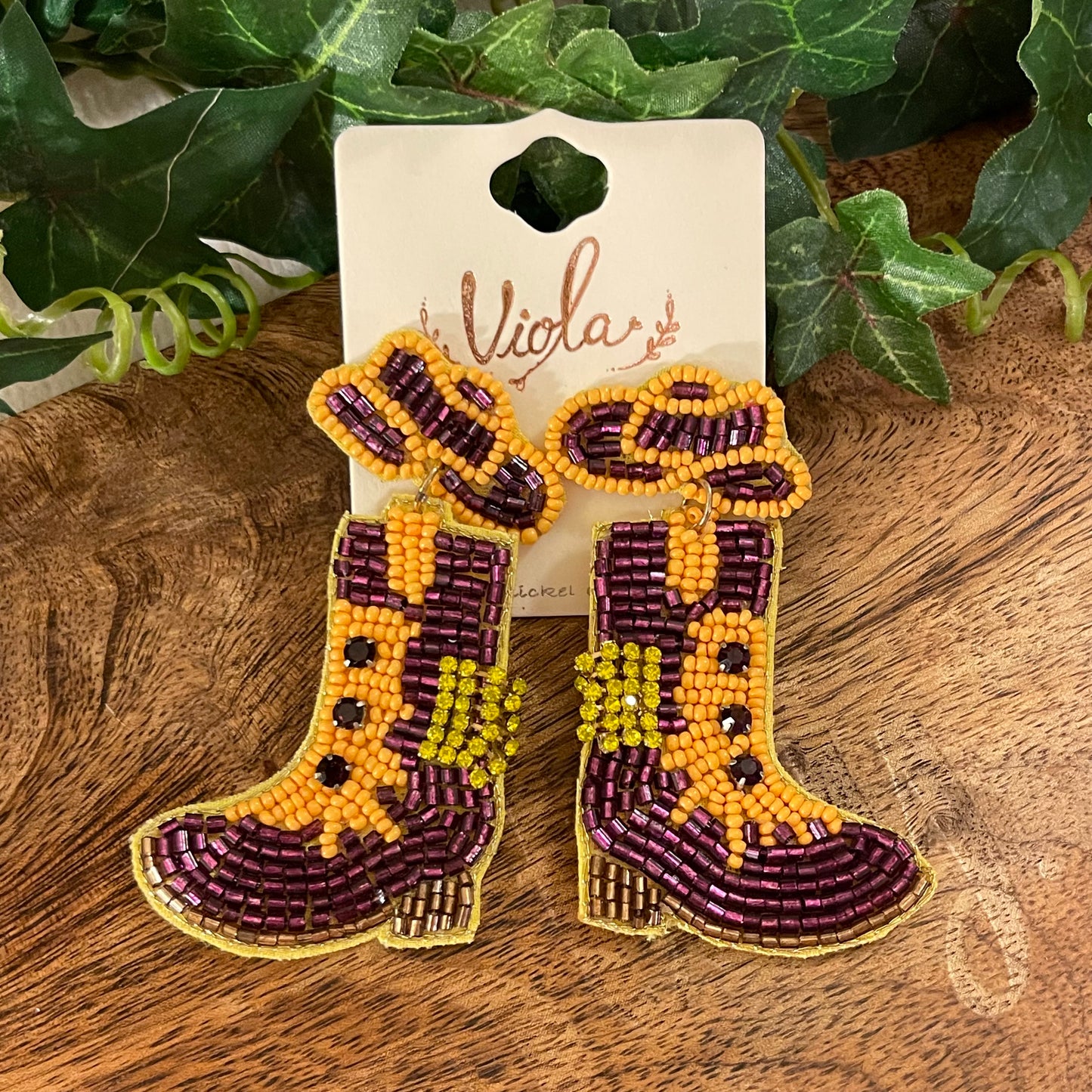GameDay: Purple & Gold Boots Seed Bead Post Back Earrings