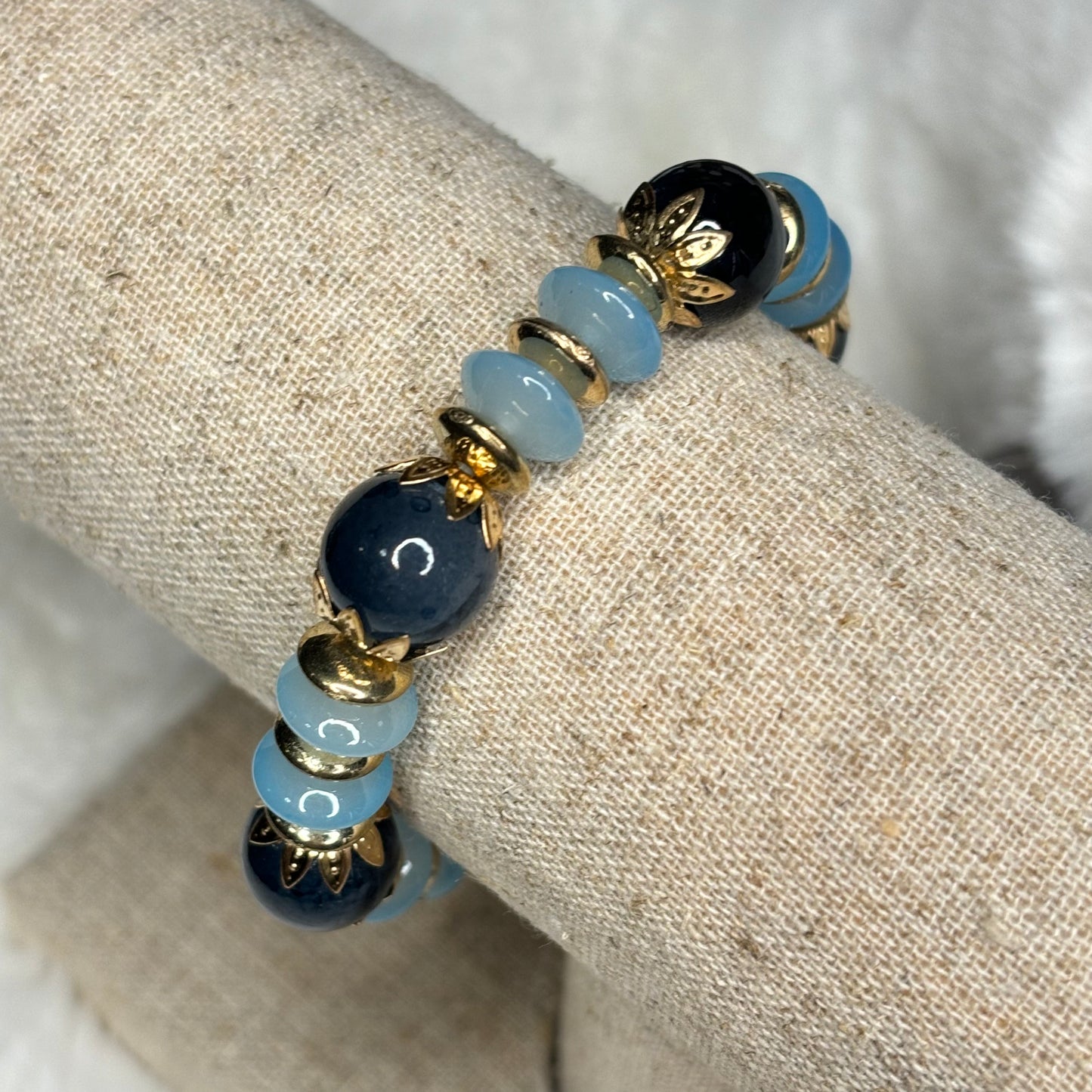 Bracelets - Navy, Blue, and Gold Stretch Bracelet