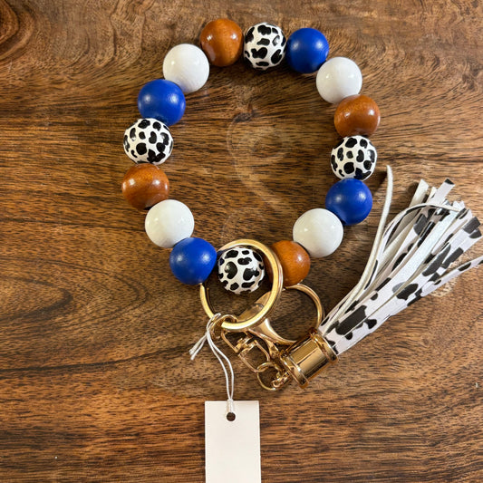 Chunky Wooden Bead Bangle Key Ring