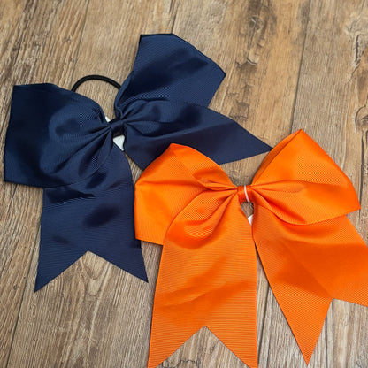 Large Bow with Attached Ponytail Holder Navy or Orange