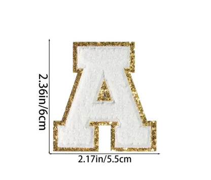 Chenille Iron On Letter Patch Green Trimmed in Gold