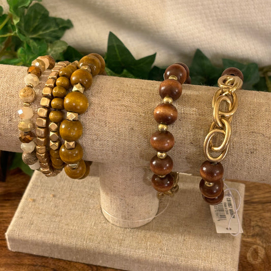 Bracelets - Beaded Wood Stretch Bracelet