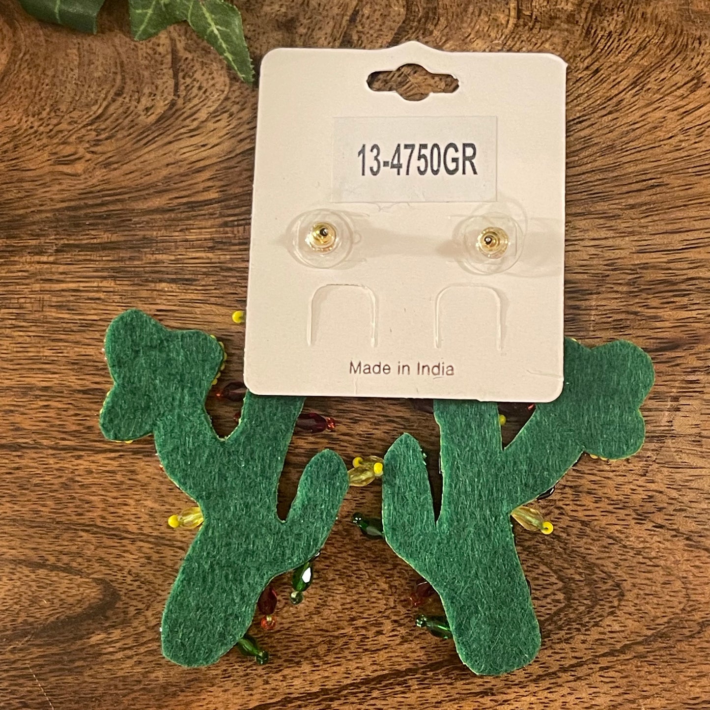Christmas Cactus And Lights Seed Bead Earrings