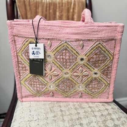 GYPSY Lace Canvas Tote Bag In Light Pink • Myra Bag