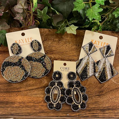 Black and Gold Seed Bead Statement Earrings