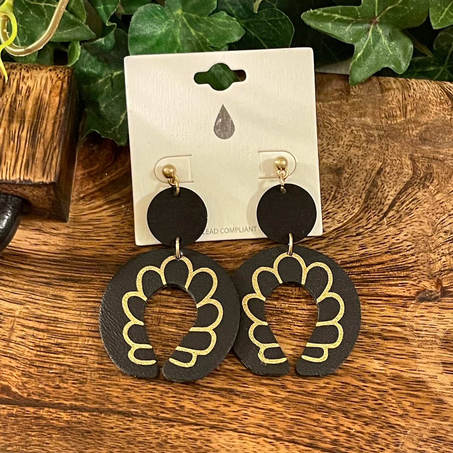 Black and Gold Post Back or Dangle Earrings