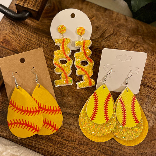 Softball Dangle or Post Back Earrings