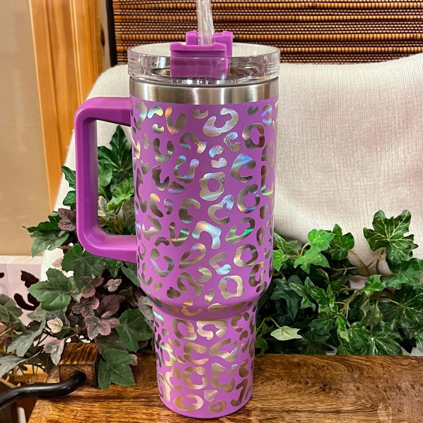 Leopard Print ~ Gold Bling 40oz Tumbler with Straw
