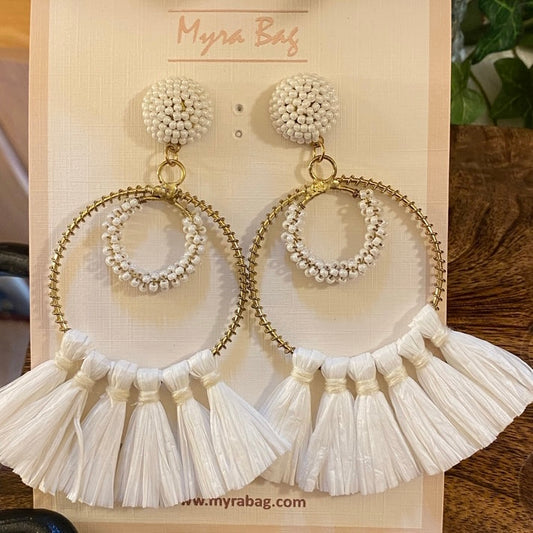 Myra Bag White Raffia Post Back Earrings