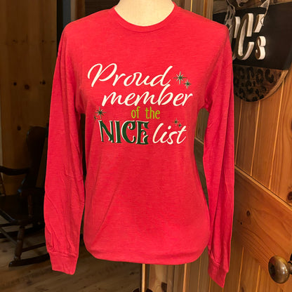 Nice List Long Sleeve Crew Neck T-Shirt Red/White