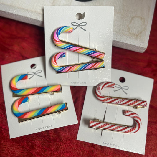 Christmas Hair Barrette • Candy Cane Set of 2