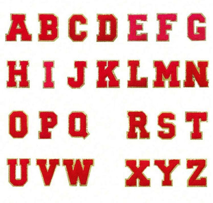 Chenille Sew On Patches Red Trimmed in Gold