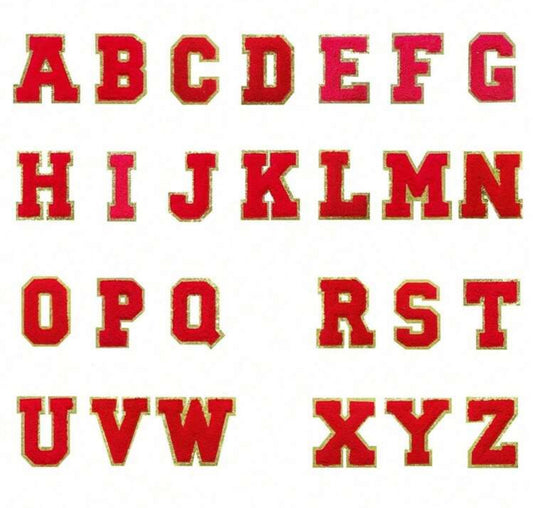Chenille Sew On Patches Red Trimmed in Gold