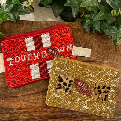 GameDay: Red Touchdown or Football Mom Zippered Seed Bead Pouch